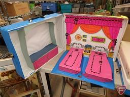 Vintage Barbie and Ken vinyl boxes, Barbie collector cards in binder, and Barbie's Pool Party.