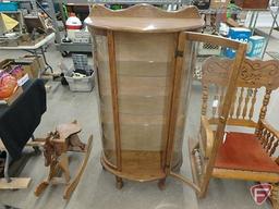 Wood and glass curio cabinet with three glass shelves and key, 60inHx30inWx15inD