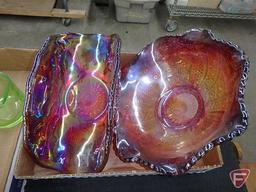Red/orange carnival glass bowl and centerpiece dish