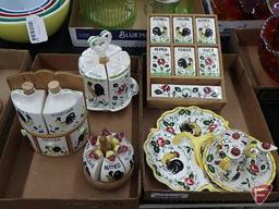 Porcelain chicken/rooster condiment sets, table top and wall mount, divided tray.