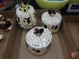 Porcelain Chicken/rooster condiment sets, table top.