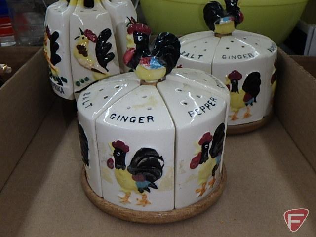 Porcelain Chicken/rooster condiment sets, table top.