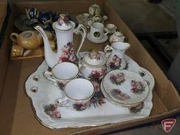 Porcelain and ceramic miniature tea sets. Contents of 3 boxes