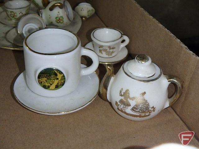 Porcelain and ceramic miniature tea sets. Contents of 3 boxes