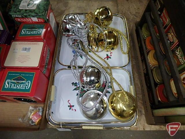 Christmas decorations, trays, bells, Dept. 56, all four boxes