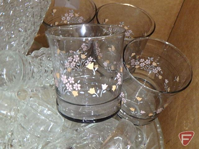 Clear glassware, sundae cups, spoon holders, candy dishes, plates, all three boxes