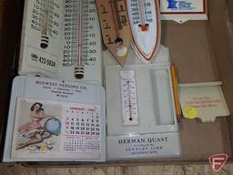 Metal and wood thermometers and calendars, Clara City, Green Isle, Glencoe, Zeeland, ND, Arlington