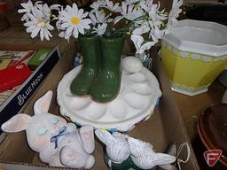 Spring and Easter decorations, birds, rabbits, flower pots, all three boxes