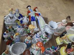 Assortment of figurines, vases, candle holders, spoon rests. Contents of 2 boxes