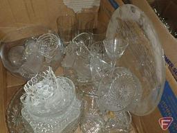 Clear glassware, vases, bowls, glasses, stemware, candle holders, candy dishes.