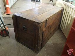 Rustic wood box 25inHx50inWx24inD, corner on top is broken off but is inside