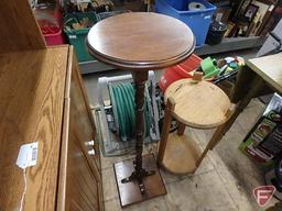 Wood stands, plant stands 39inH and 26inH, wall table 24inW. 3 pieces