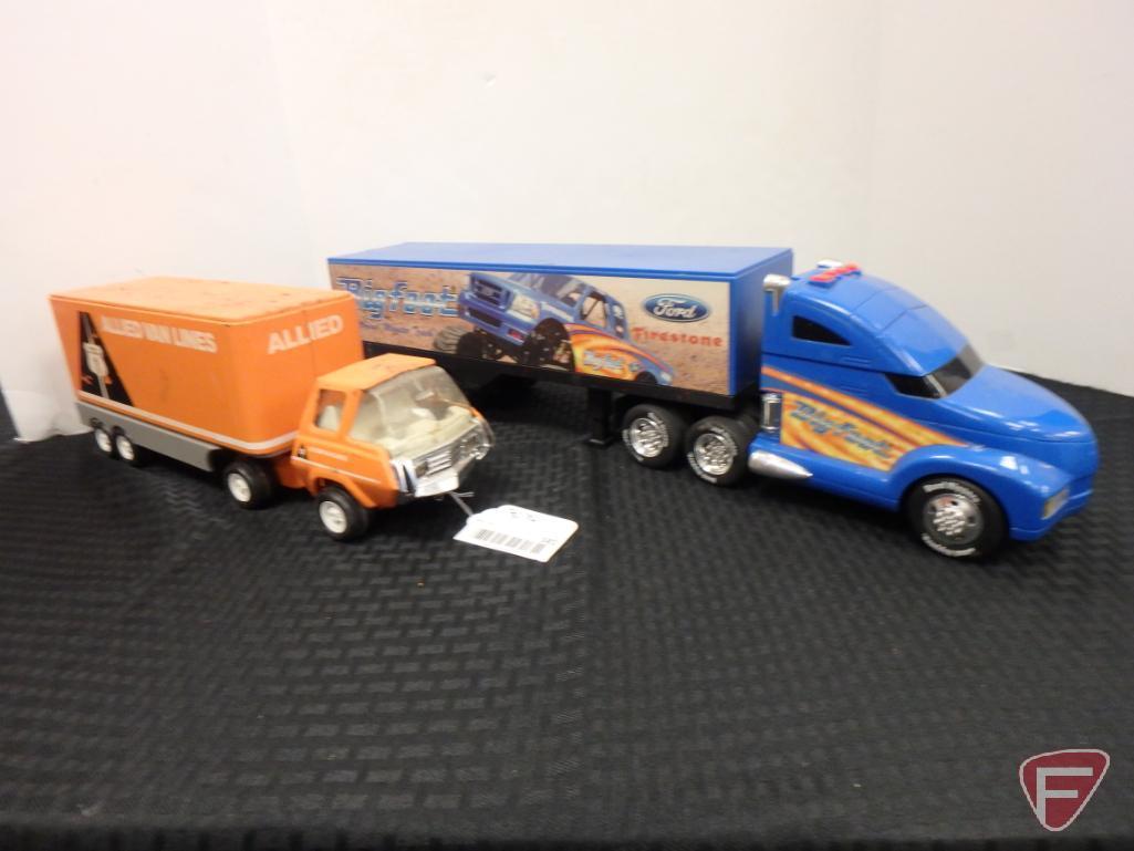 Tonka Allied Van Lines semi and Bigfoot monster truck semi hauler