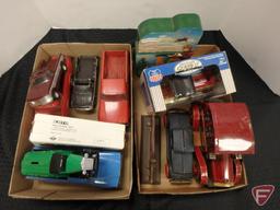 Tonka pickups and other toy trucks and a hunting bank