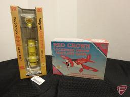 Wayne gas pump mechanical coin bank, Red Crown Lockheed Orion airplane bank