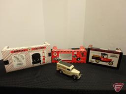 Texaco bank truck and gas pump, assorted Texaco coin bank trucks