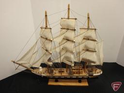 Model ship, approx. 32"Lx25-1/2"H including base