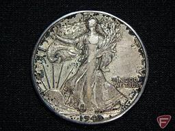 1943 Walking Liberty Half Dollar, common date, heavy toned, F or better