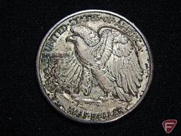 1943 Walking Liberty Half Dollar, common date, heavy toned, F or better