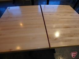 (2) Wood Goods Inds. Inc. butcher block style dining room tables with metal base, 24"x30"x30"H