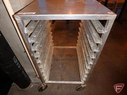 Half size aluminum pan rack with work space on casters, fits (10) full size sheet pans