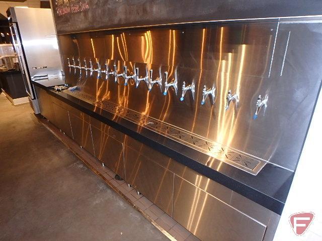 Custom stainless steel beer and wine dispensing station with stone countertop,