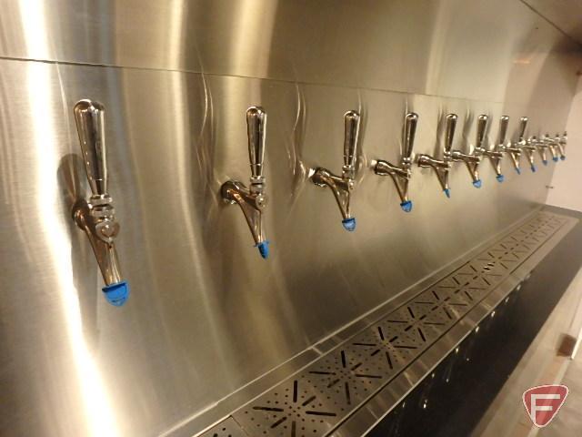 Custom stainless steel beer and wine dispensing station with stone countertop,