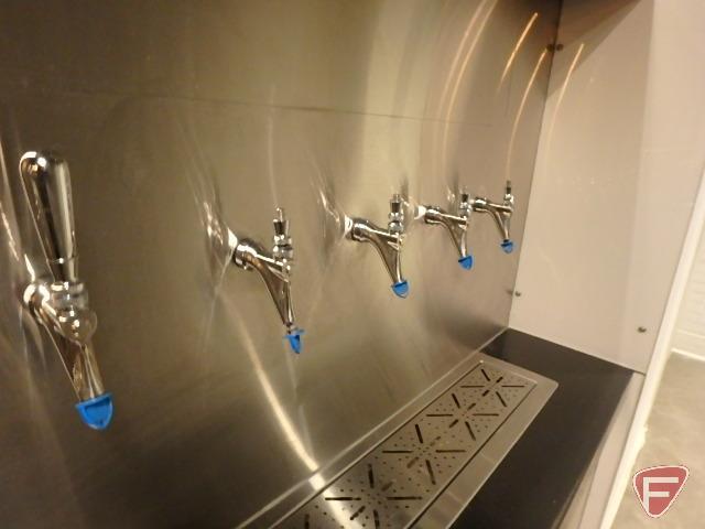 Custom stainless steel beer and wine dispensing station with stone countertop,