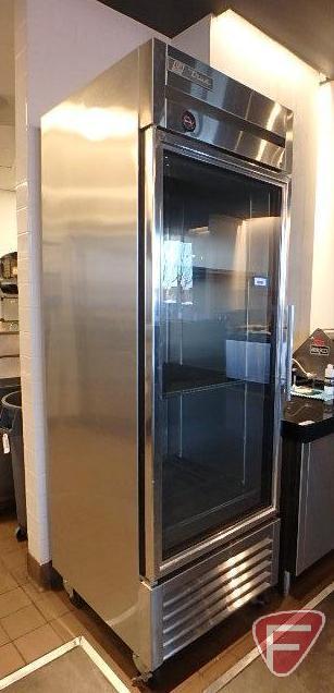 True Mfg. Co. True refrigerator, model T-23G-LD with glass door reach-in refrigerator, on casters