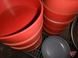 Contents of shelf: (10) Imusa tortilla warmers, 8" ceramic coated fry pan, 2-3/4qt saucepan, and