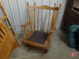 Wood glider/rocker with upholstered cushions