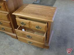 Wood night stand, 2 drawers, some scratches, 27inHx26inWx16inD.