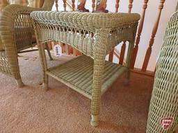 Wicker-like occasional table, 24 in high x 21 in wide x 21 in deep