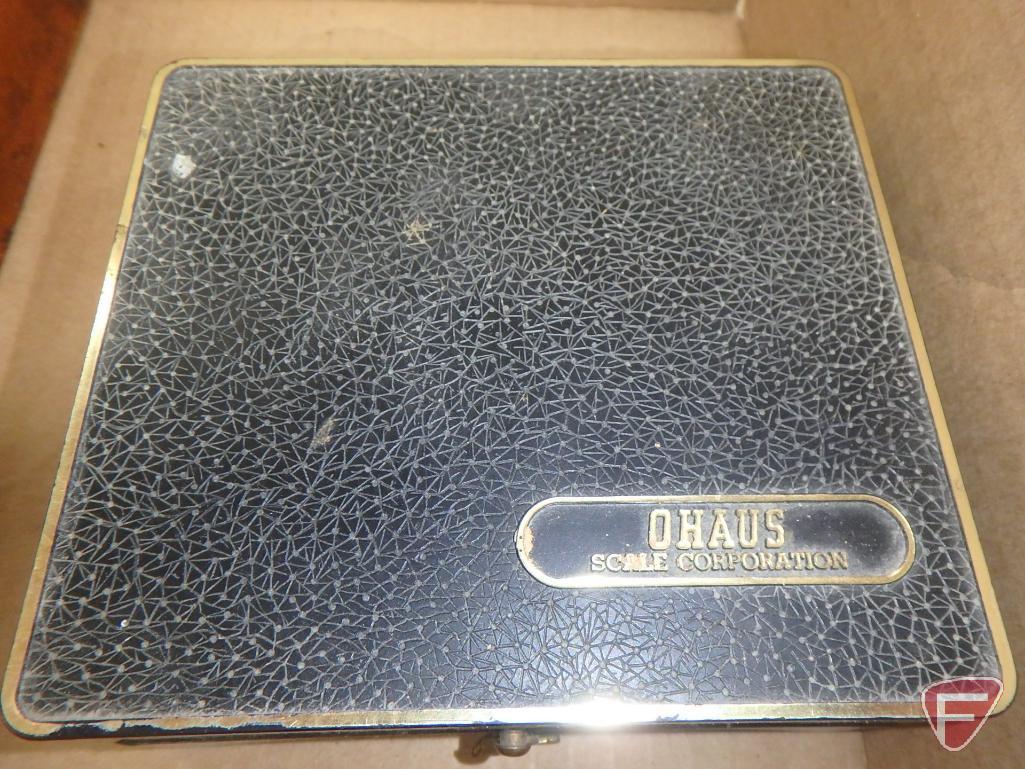 Bristol-Myers 50g partial precision scale/weight set, Ohaus 50 g to 1g/2oz to 1SC precision scale