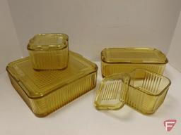 Amber glass refrigerator dish set. 4 dishes Contents of 2 boxes