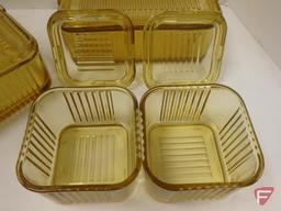 Amber glass refrigerator dish set. 4 dishes Contents of 2 boxes