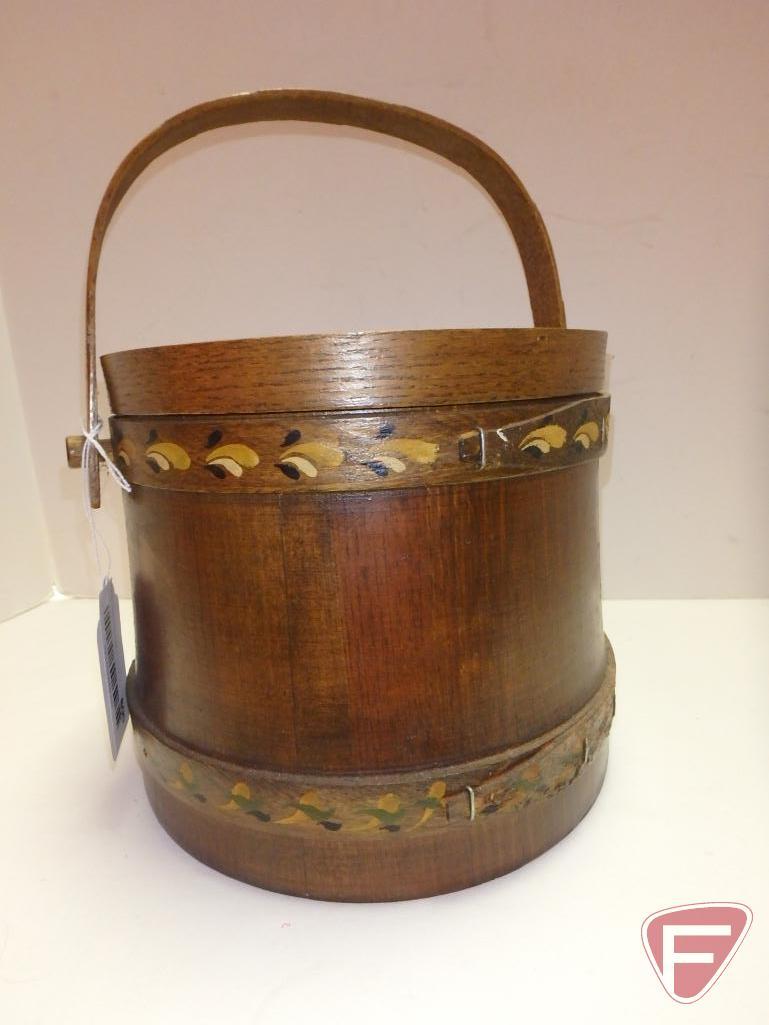 Painted wood bucket with cover