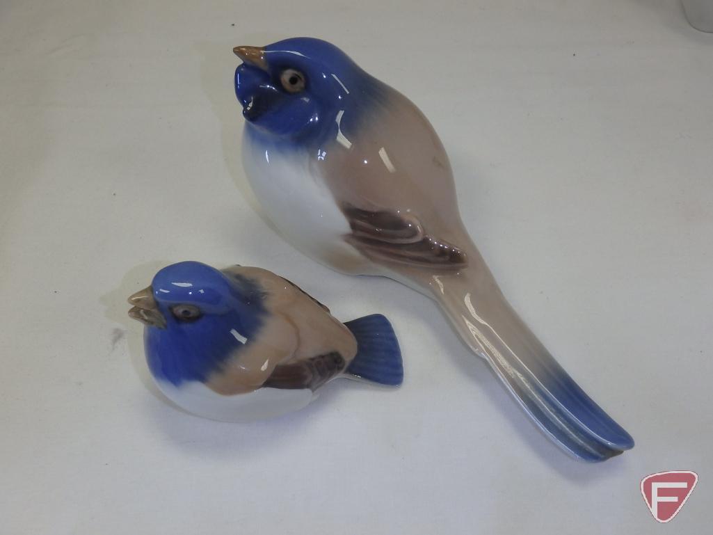 (3) B&G porcelain birds and vintage bird cage. 4 pieces