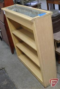 Wood book shelf with planter top, 41inHx37inWx11inD