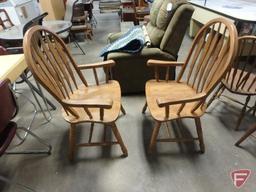 (4) wood chairs, matching sets of 2, and braided oval rug and (2) matching throw rugs. 7 pieces