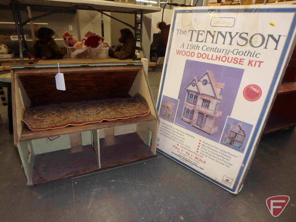 Wood doll house with flip top, 15inHx22inWx16inD and The Tennyson wood dollhouse kit.