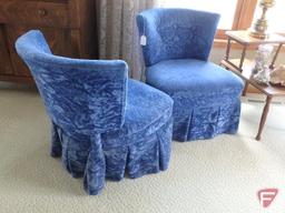 (2) blue velour upholstered chairs. Both