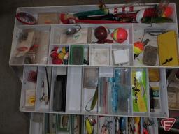 Tackle boxes, bobbers, fishing lures,