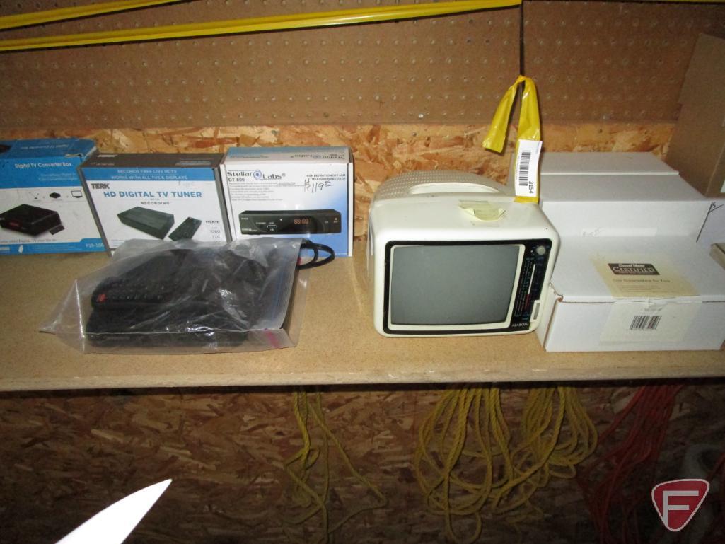 Data Comm recessed Pro-Power Kits (3), Digital TV converters, HDTV antenna, Alaron portable TV,