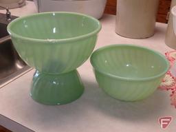 Green jade Fire King swirl nesting bowl set