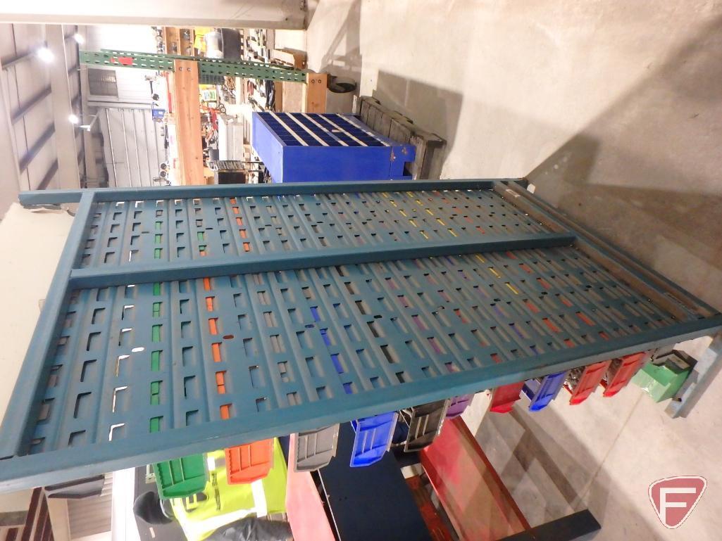 Wheel balancer weight organizer rack with contents: sorted wheel weights