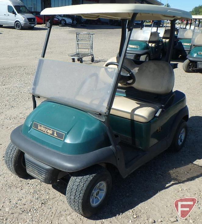 2014 Club Car Precedent green electric golf car with roof, folding windshield, ball washer