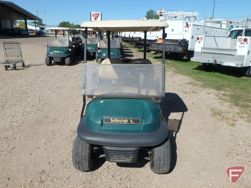 2014 Club Car Precedent green electric golf car with roof, folding windshield, ball washer