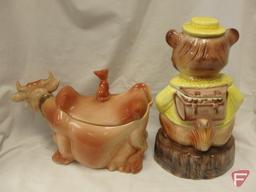 (2)Cookie Jars- Brush cow and Maddox squirrel