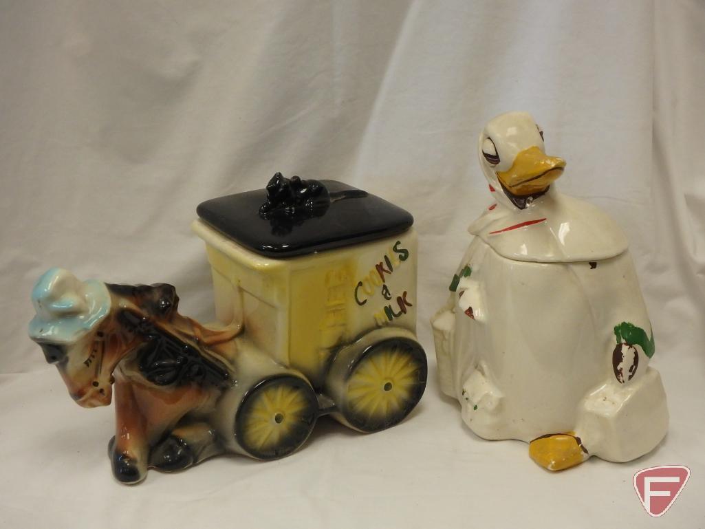 (2)Cookie Jars-Horse with milk and cookies and duck with some crazing and a crack